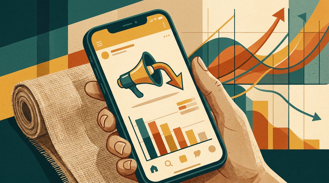 An illustration showing a wilting social media ad icon, symbolizing creative fatigue in Meta ads.